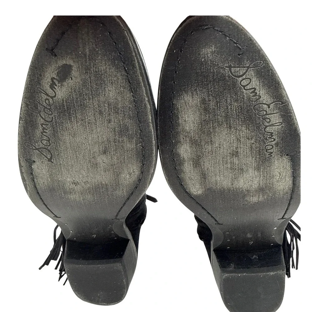 Sam Edelman Paige Black Suede Fringe Ankle Boots Western Booties Women 7M